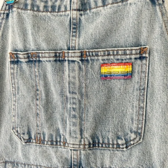 Rare Levi’s Pride Liberation Denim Short Overalls Medium Rainbow Patch - Picture 6 of 15